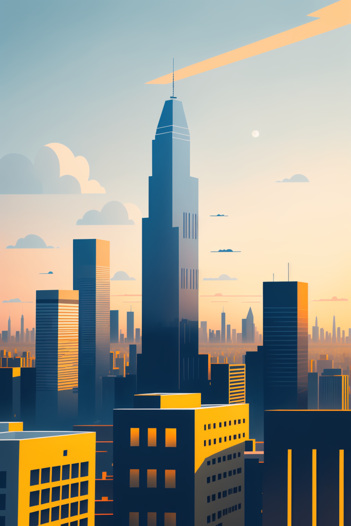 摩登都市城市剪影扁平插画图片