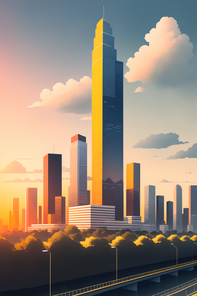 摩登都市城市剪影扁平插画图片