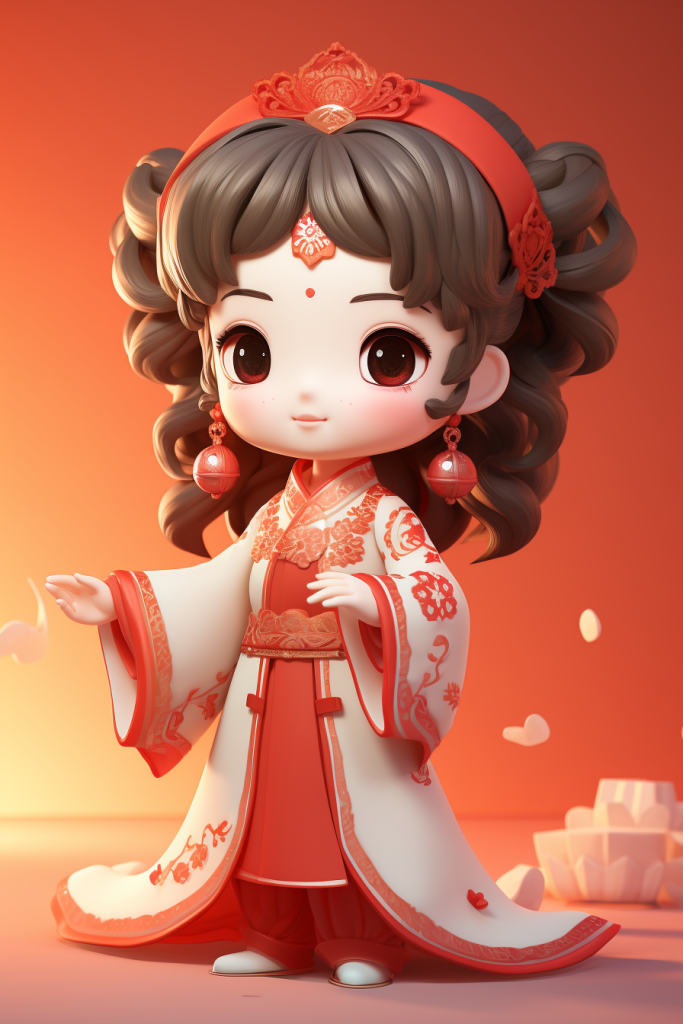 新年过春节古风小女孩人物模型