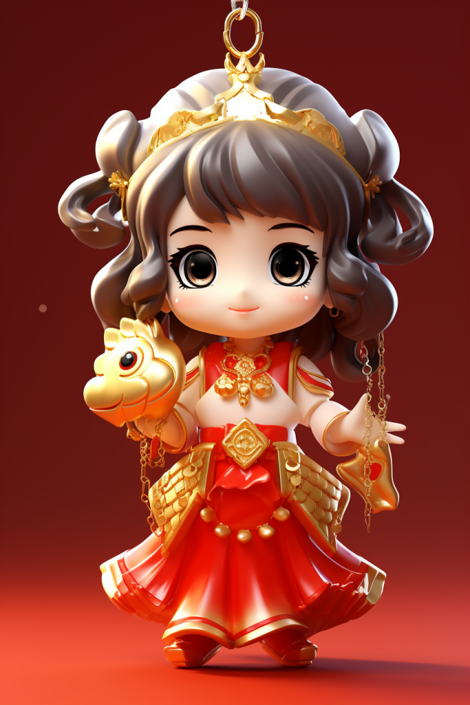 可爱小女孩春节新年锦鲤人物模型