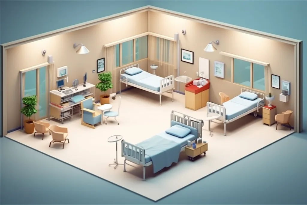 急诊处救治医疗病房医院场景插画
