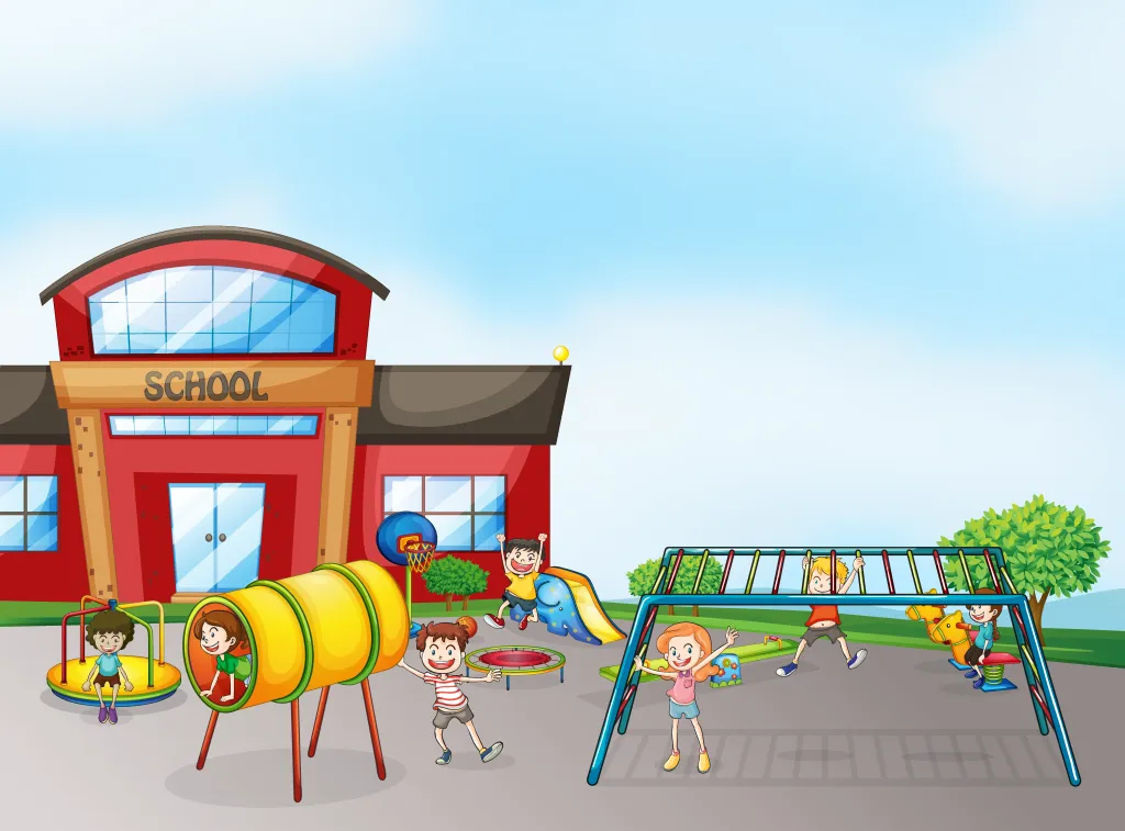 卡通学校学生校园插画