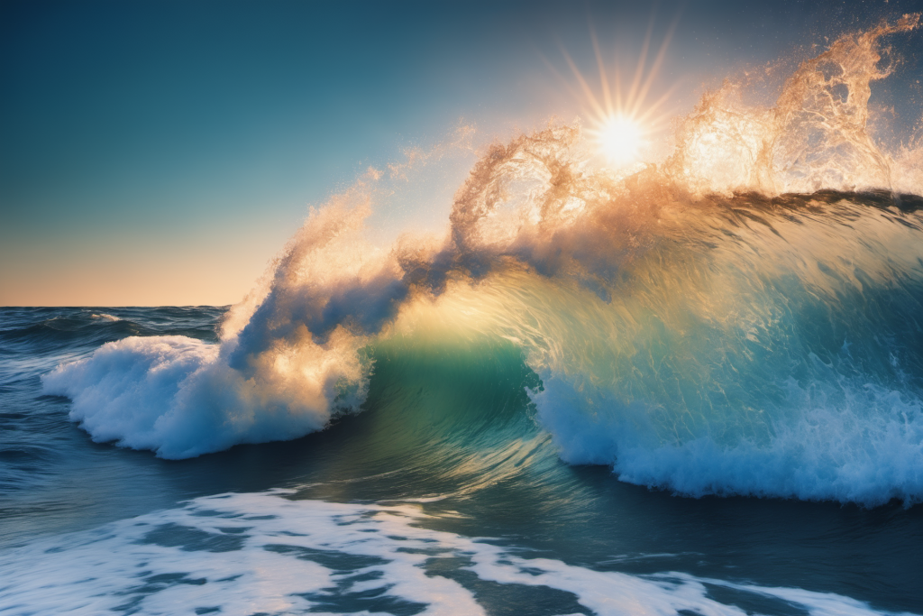 海边波光粼粼海浪大海摄影图片