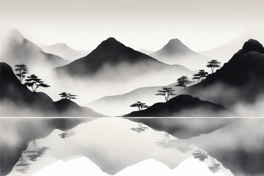 云雾缭绕中国风水墨山水画装饰插画png下载_编号604730116744026878-设图网