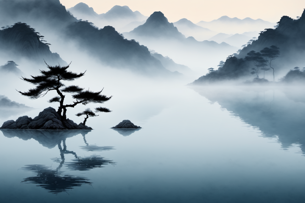 云雾缭绕中国风水墨山水画装饰插画png下载_编号604735880585941791-设图网