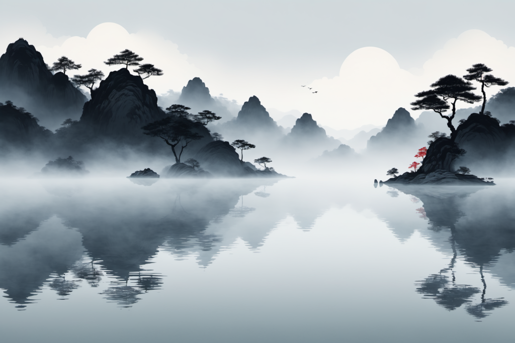 云山缭绕中国风水墨山水画装饰插画免费下载_png格式_1920×1280像素_编号604738529775456517-设图网