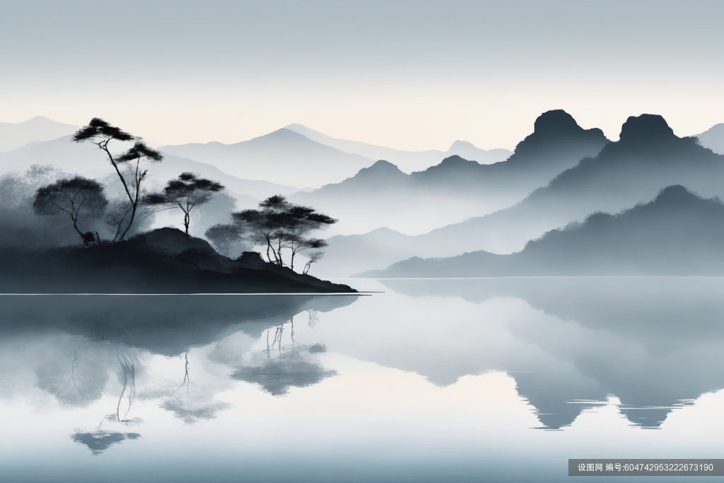 云雾缭绕中国风水墨山水画装饰插画png下载_编号604742953222673190-设图网