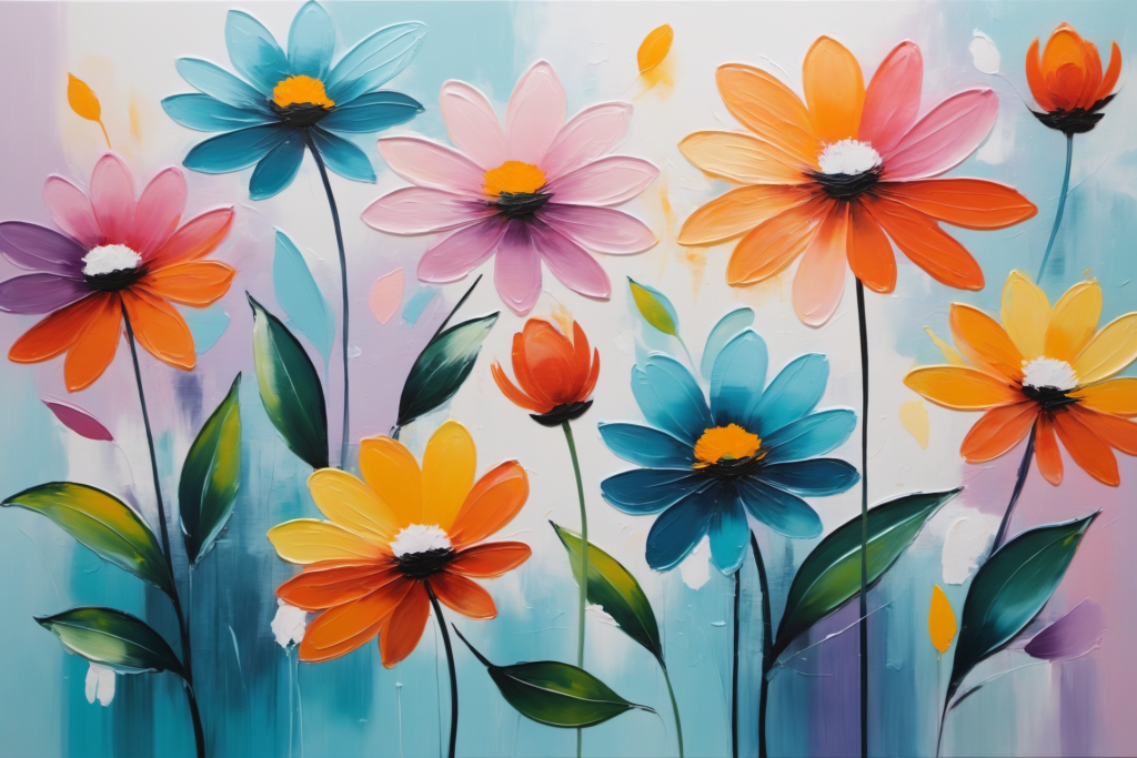 手绘插画素材花卉油画肌理装饰插画