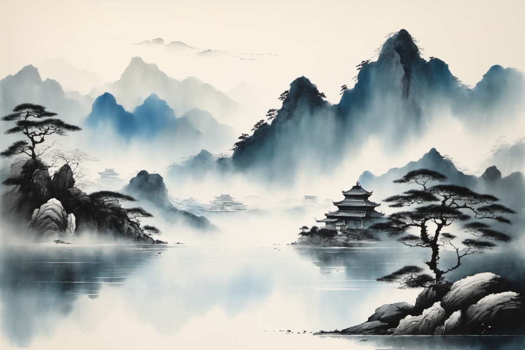 风景国画中国风水墨山水画装饰插画png下载_编号604748423102602647-设图网