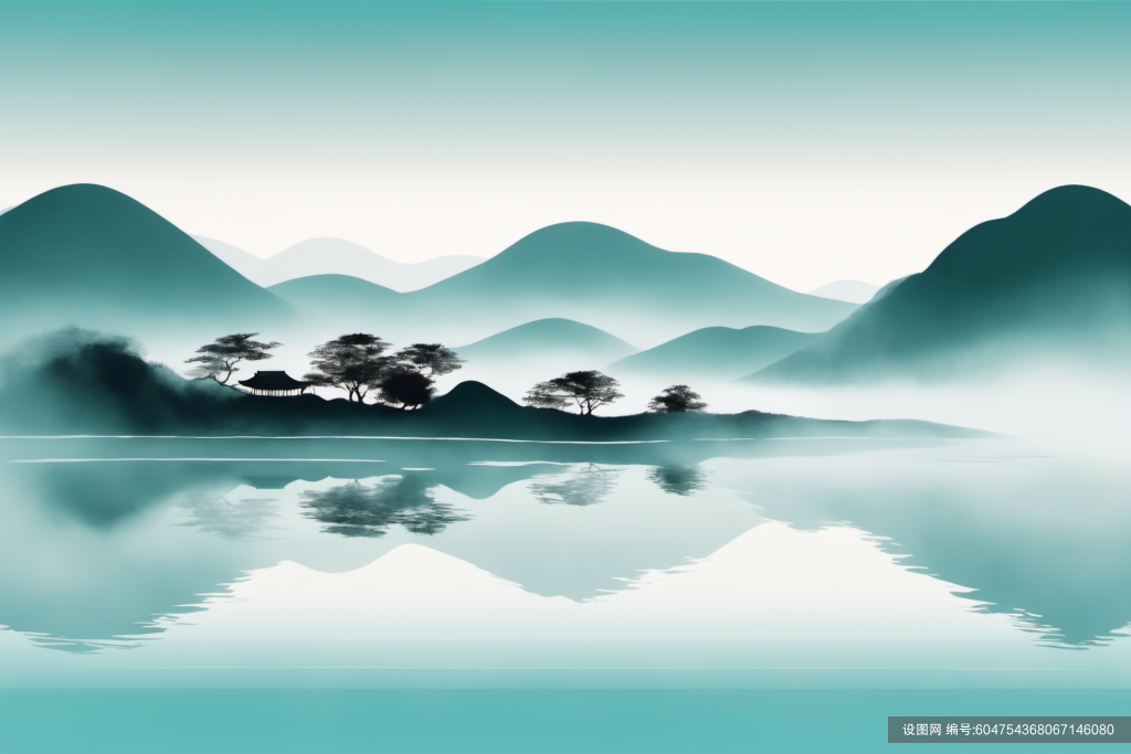 新中式自然中国风水墨山水画装饰插画png下载_编号604754368067146080-设图网