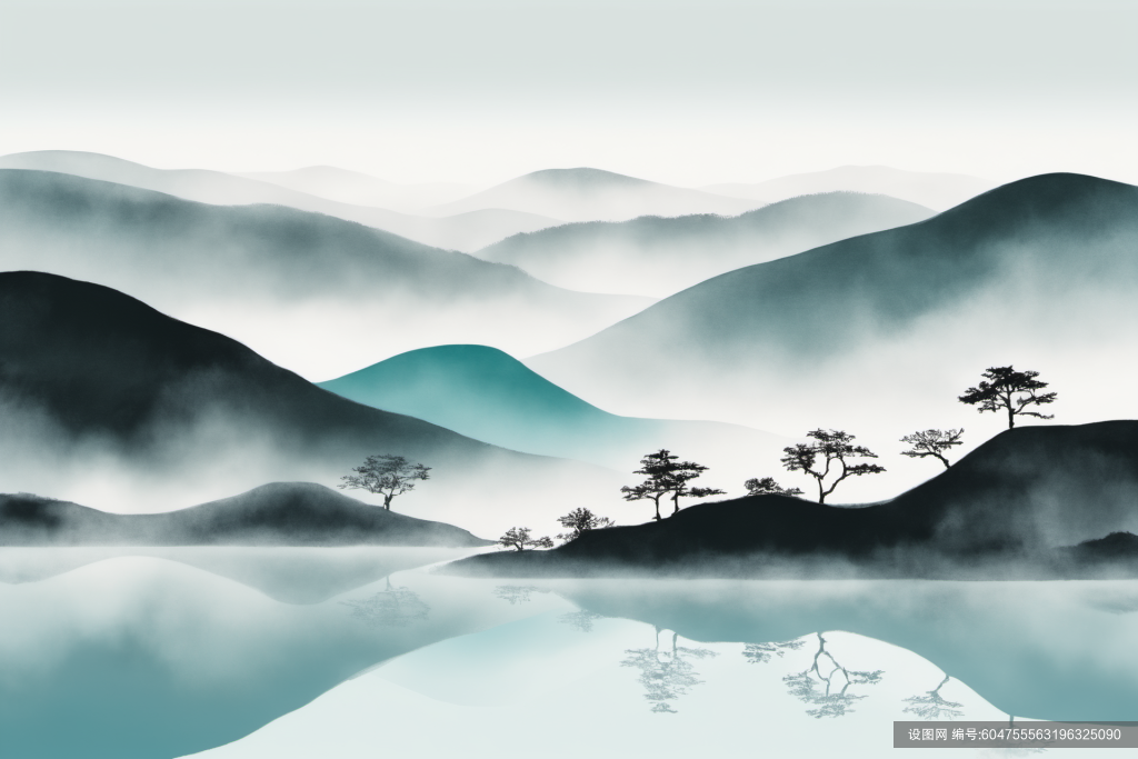 意境山水中国风水墨山水画装饰插画png下载_编号604755563196325090-设图网