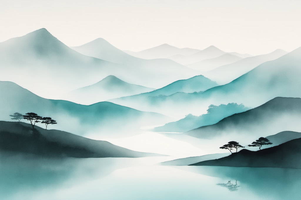 禅意山水画中国风水墨山水画装饰插画png下载_编号604761140957942342-设图网