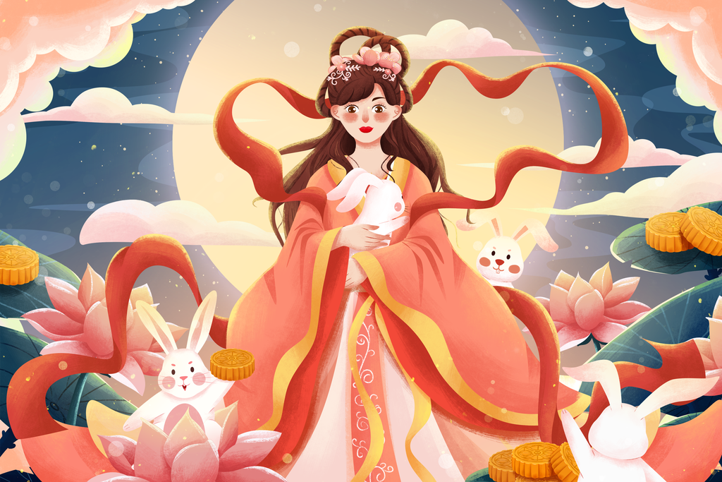 中华传统中秋节团圆夜中秋插画