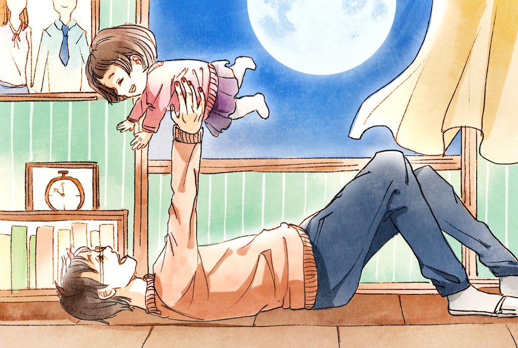 中华传统中秋节团圆夜中秋插画