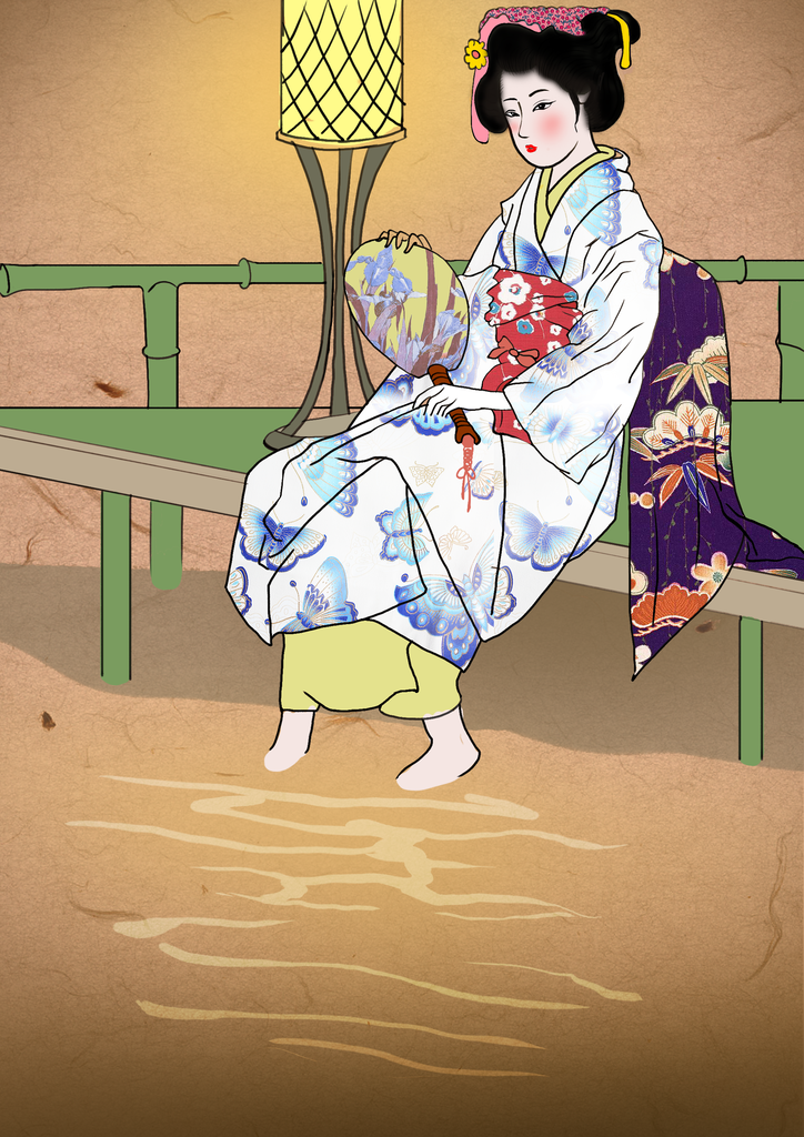 黄色简约高端大气创意浮世绘插画