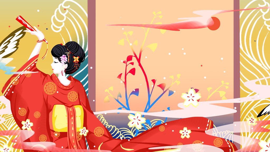 黄色简约高端大气创意浮世绘插画