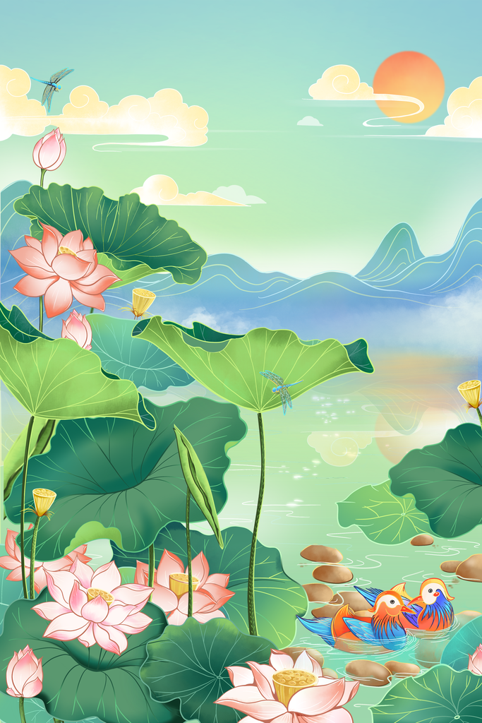 手绘清新创意高端大气国潮风插画