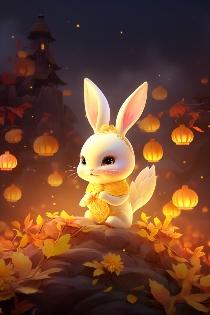 玉兔金秋中秋节拟人兔子月亮创意模型