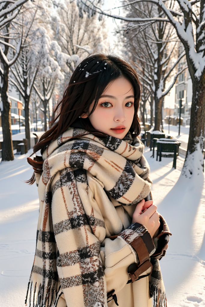 自然雪景冬季背景女性肖像摄影图