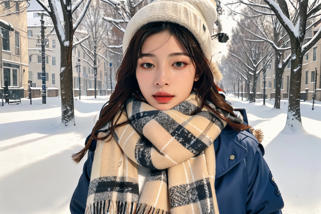 自然雪景冬季背景女性肖像摄影图