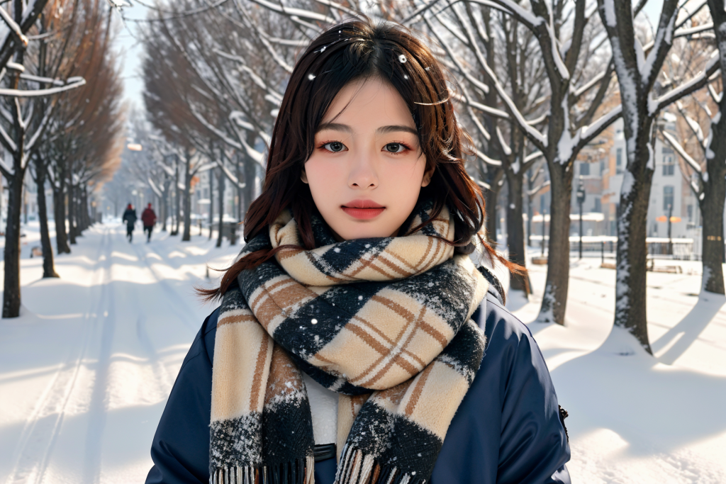 寒天冬季背景女性肖像摄影图