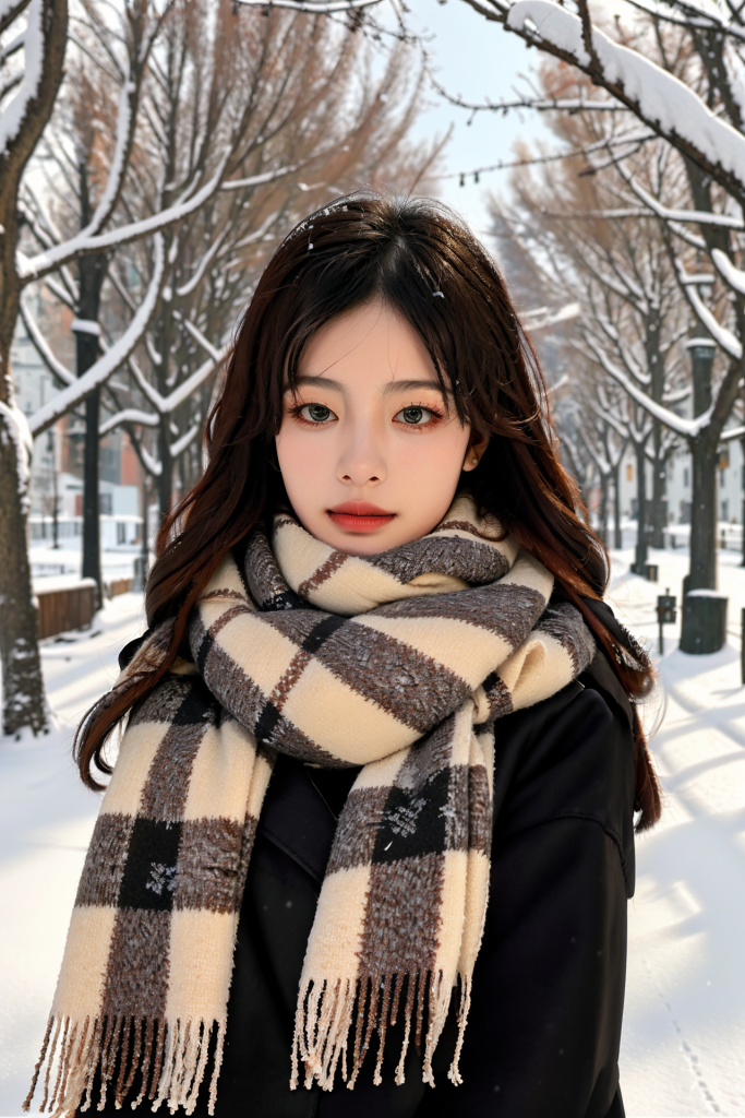 自然雪景冬季背景女性肖像摄影图