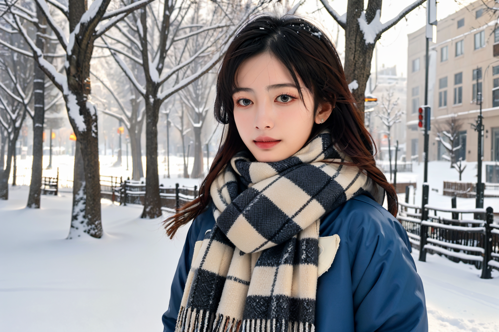 寒天冬季背景女性肖像摄影图