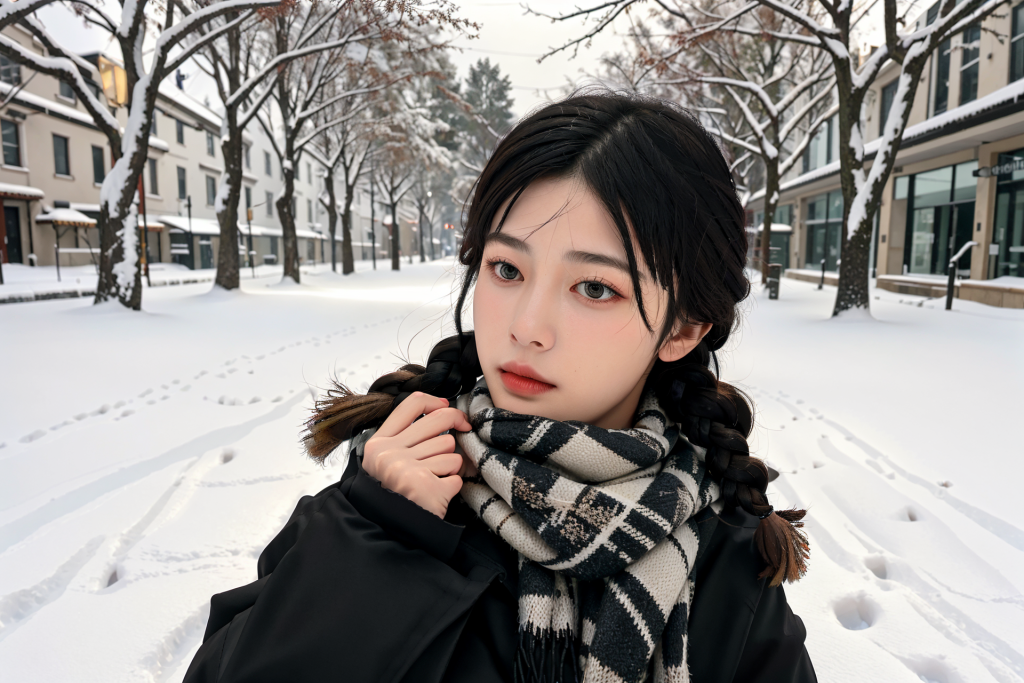 美艳女生冬季背景女性肖像摄影图