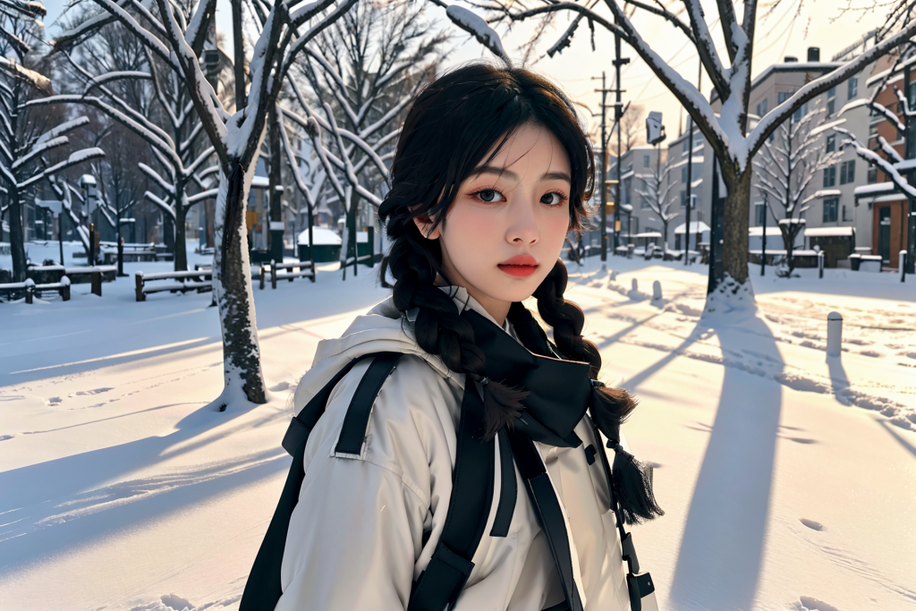 美艳女生冬季背景女性肖像摄影图