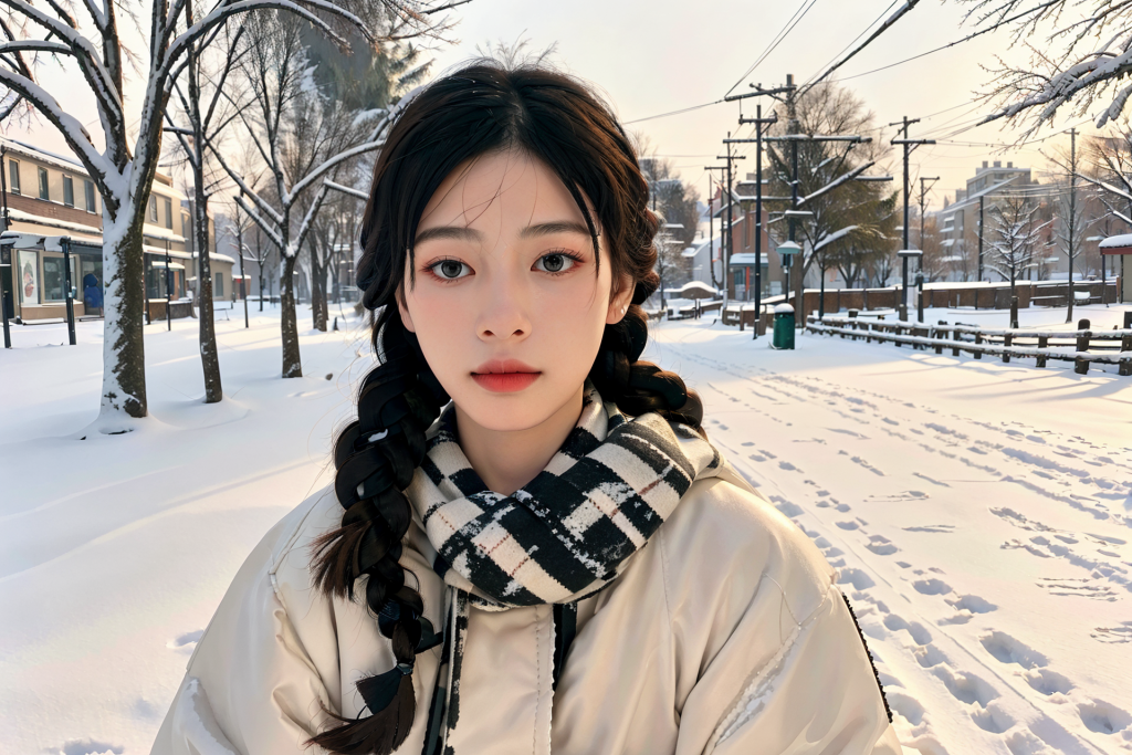 美艳女生冬季背景女性肖像摄影图