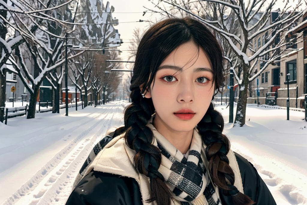 美艳女生冬季背景女性肖像摄影图