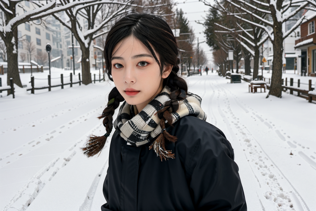 美艳女生冬季背景女性肖像摄影图