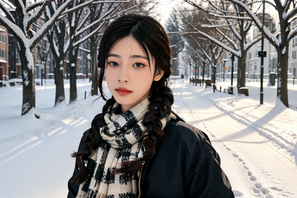 美艳女生冬季背景女性肖像摄影图