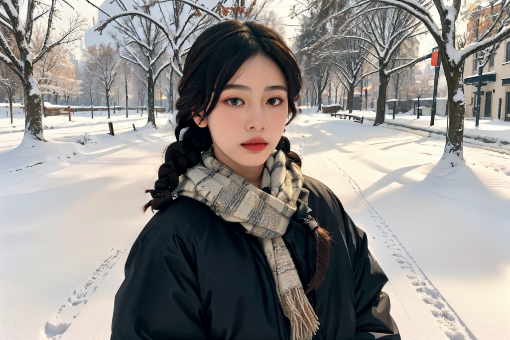 美艳女生冬季背景女性肖像摄影图