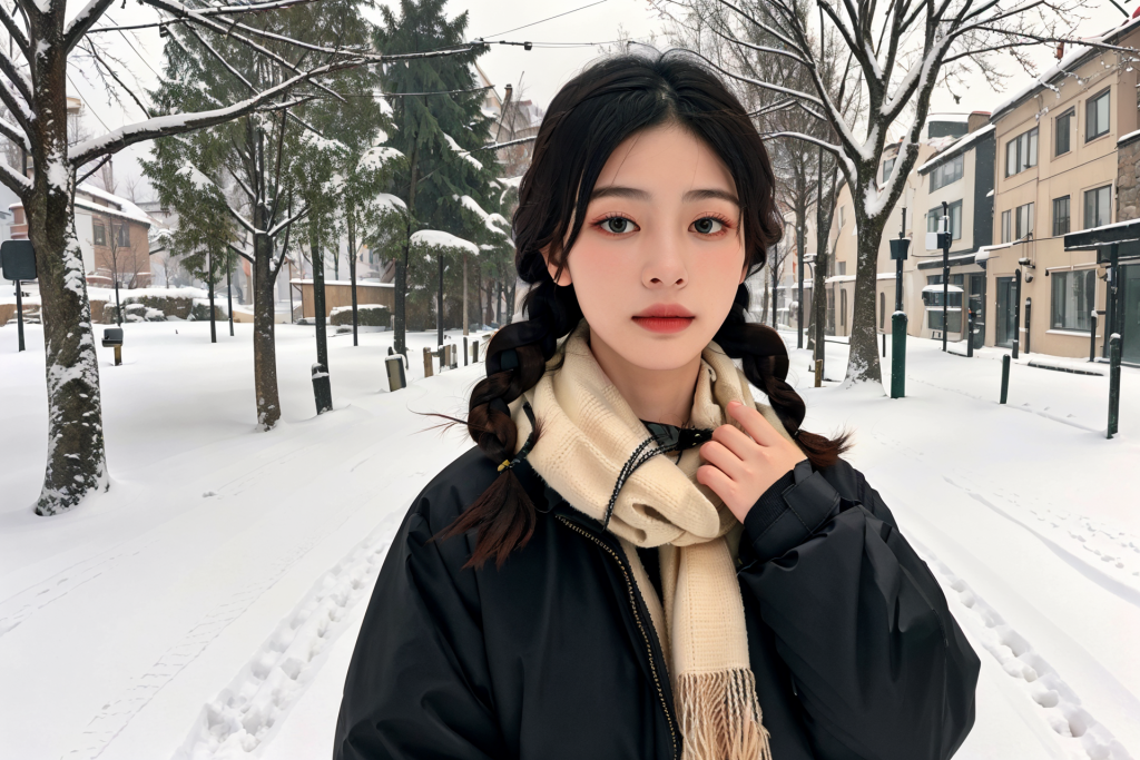 自然冬季背景女性肖像摄影图
