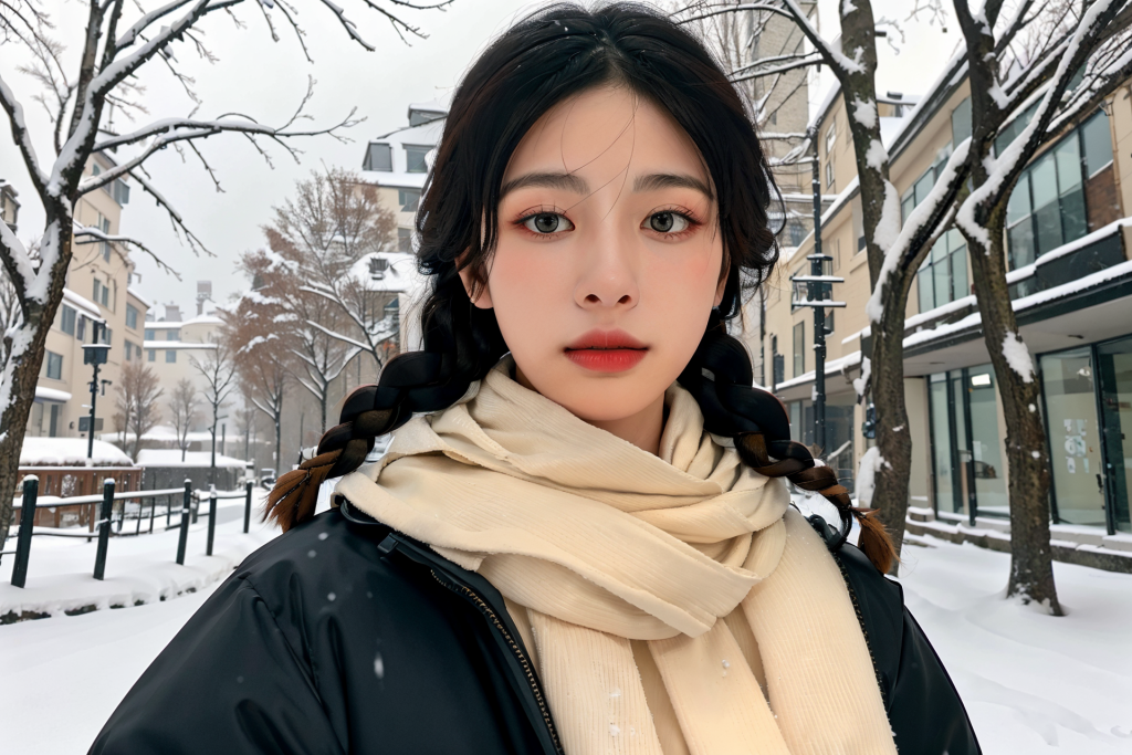 自然冬季背景女性肖像摄影图
