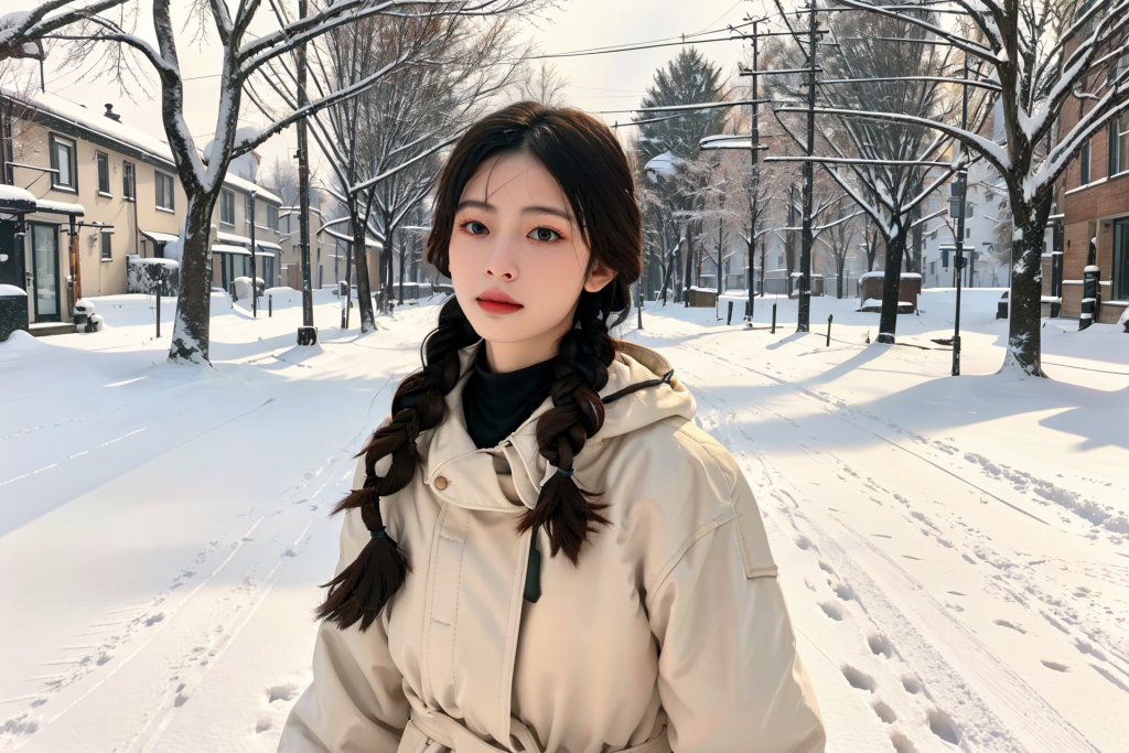 自然冬季背景女性肖像摄影图