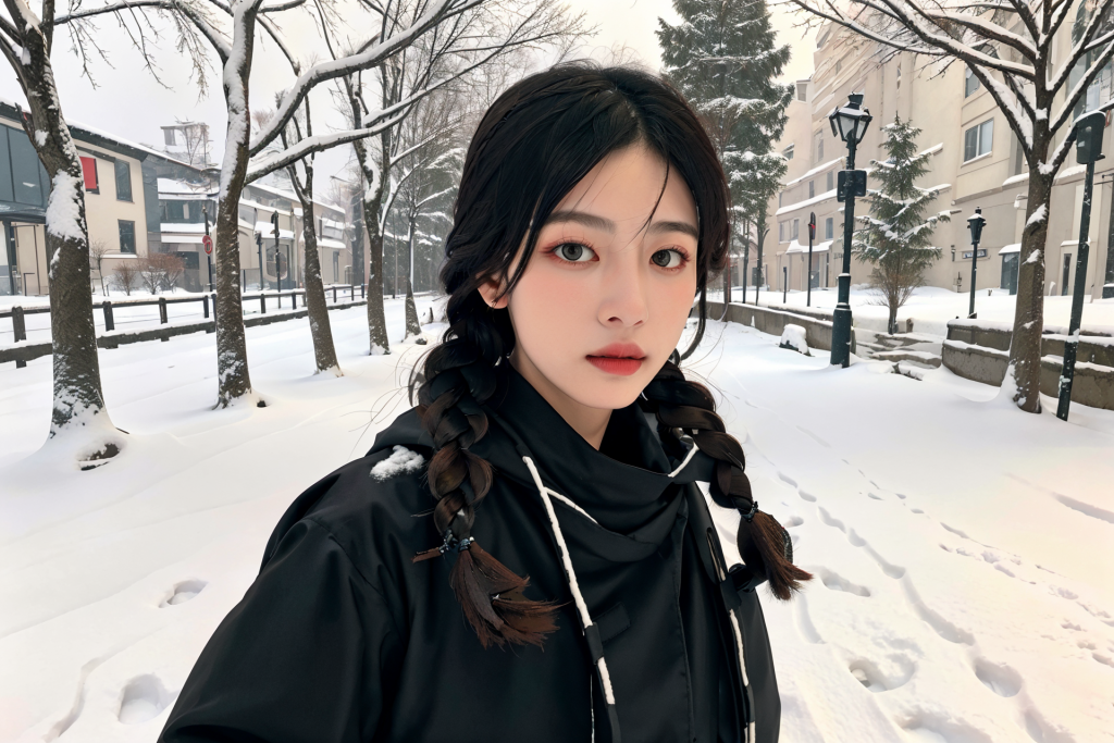 自然冬季背景女性肖像摄影图