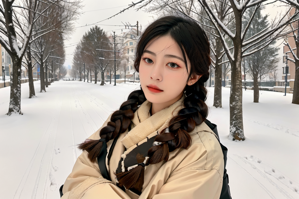 自然冬季背景女性肖像摄影图
