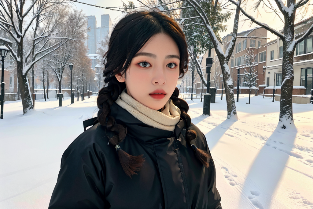 自然冬季背景女性肖像摄影图