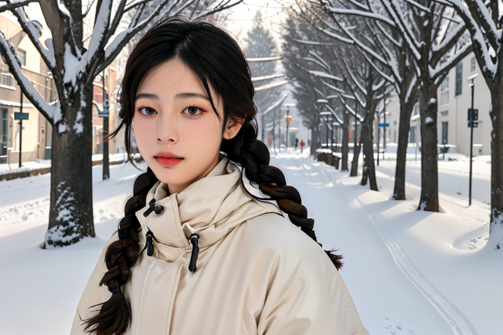 自然冬季背景女性肖像摄影图