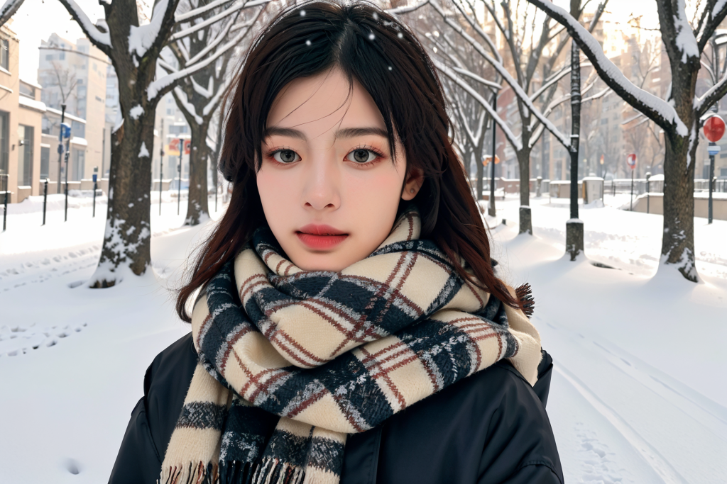 围脖冬季背景女性肖像摄影图