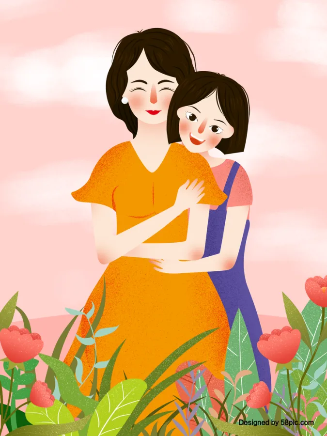 沉重的母爱感激妈妈母亲节插画