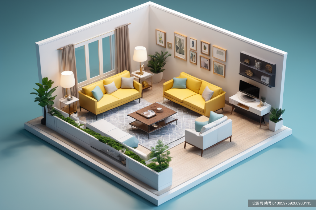 客厅3D模型3D室内设计装修透视图模型png下载_编号610059759260933115-设图网