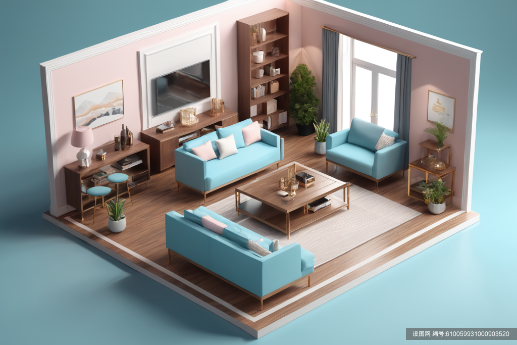 客厅3D模型3D室内设计装修透视图模型png下载_编号610059931000903520-设图网