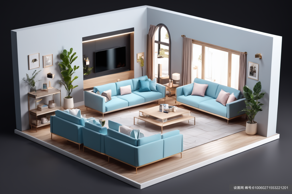 客厅3D模型3D室内设计装修透视图模型png下载_编号610060271553221201-设图网