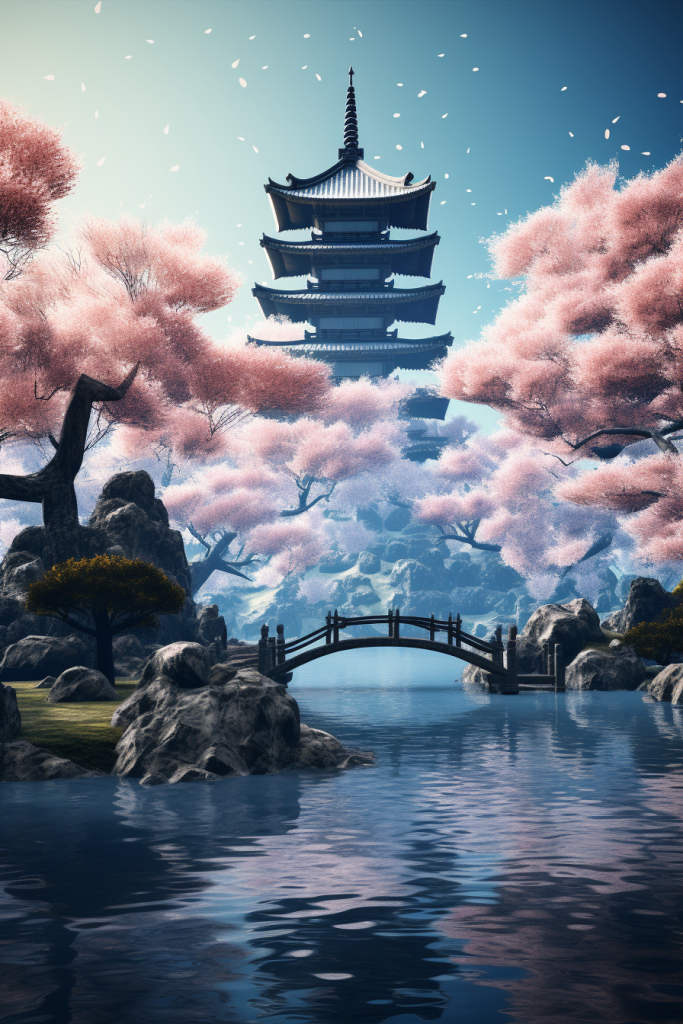 唯美中国风古建筑插画