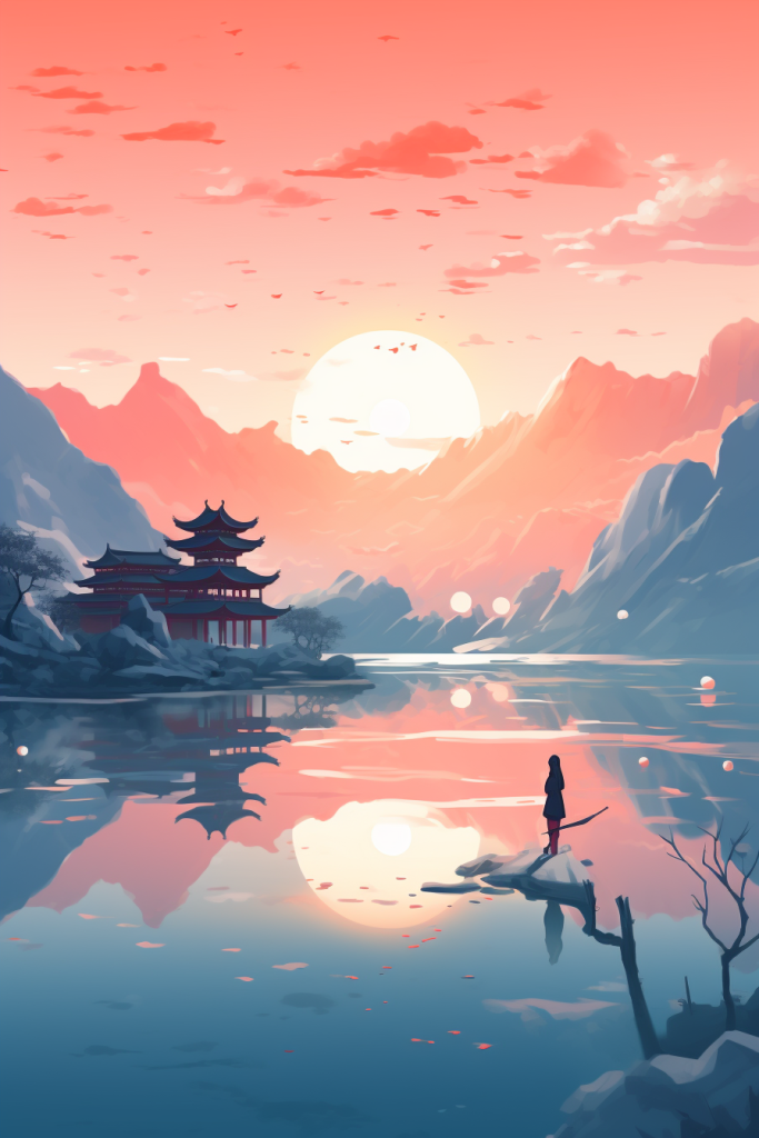 唯美中国风古建筑插画