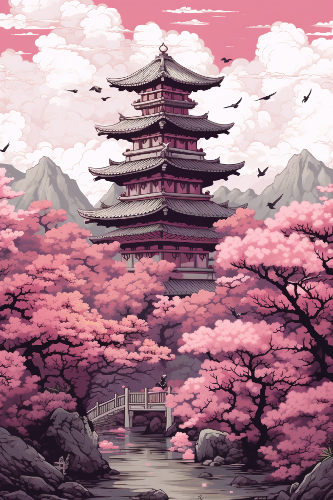 唯美中国风古建筑插画