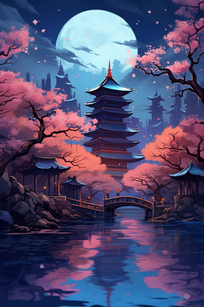 唯美中国风古建筑插画